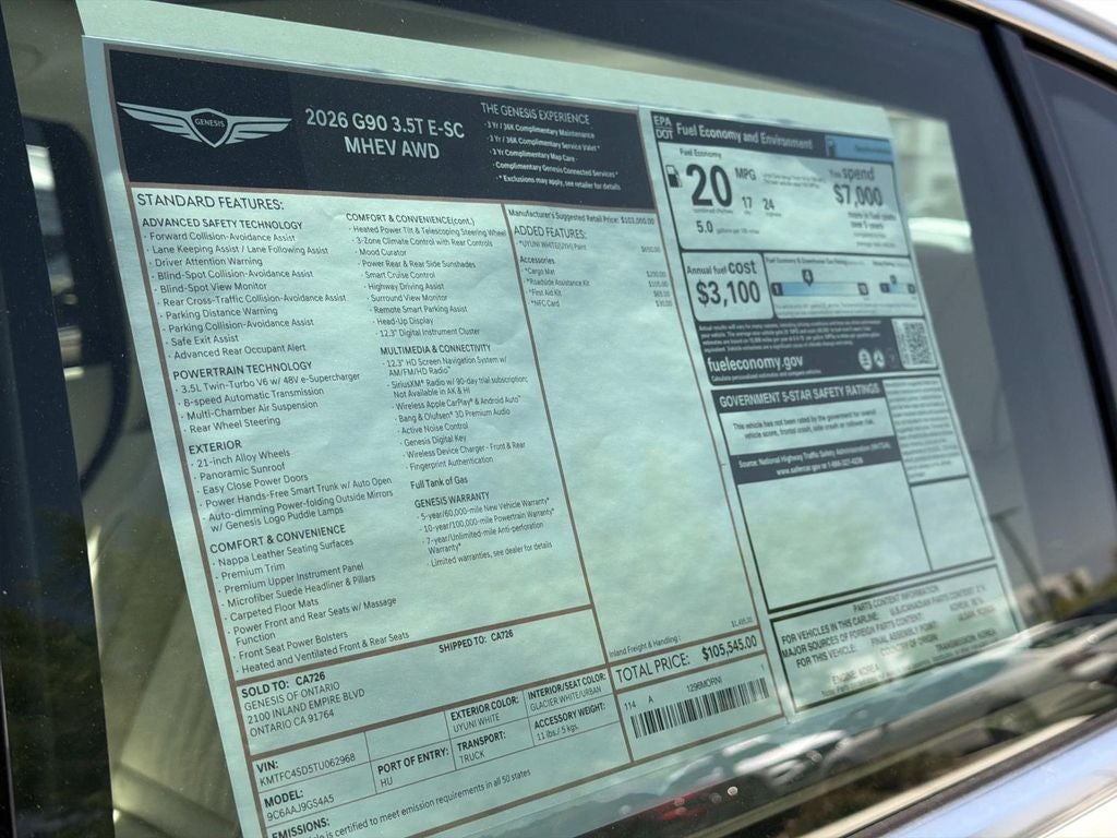 2026 Genesis G90 3.5T e-SC
