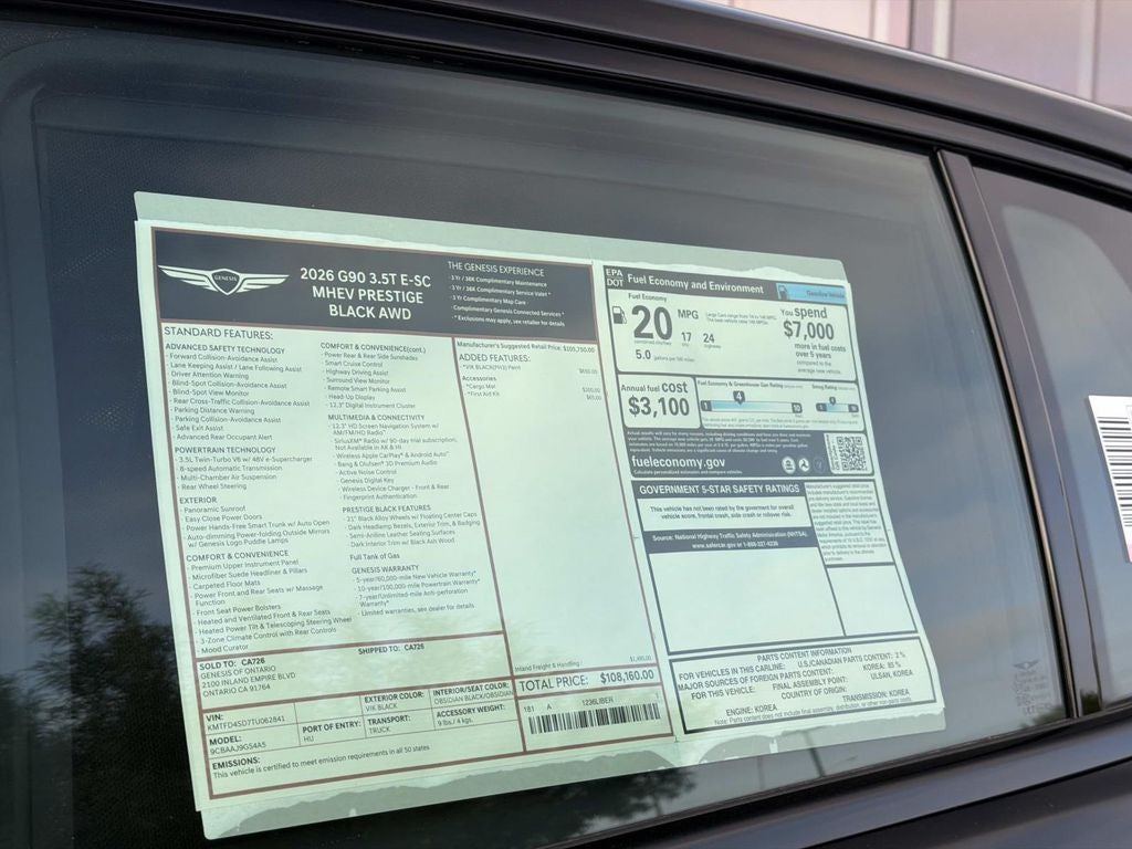 2026 Genesis G90 3.5T E-SC MHEV PRESTIGE BLACK