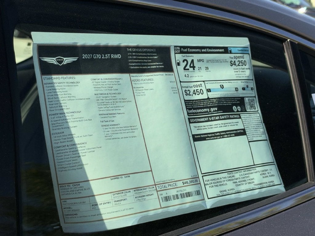 2027 Genesis G70 Standard