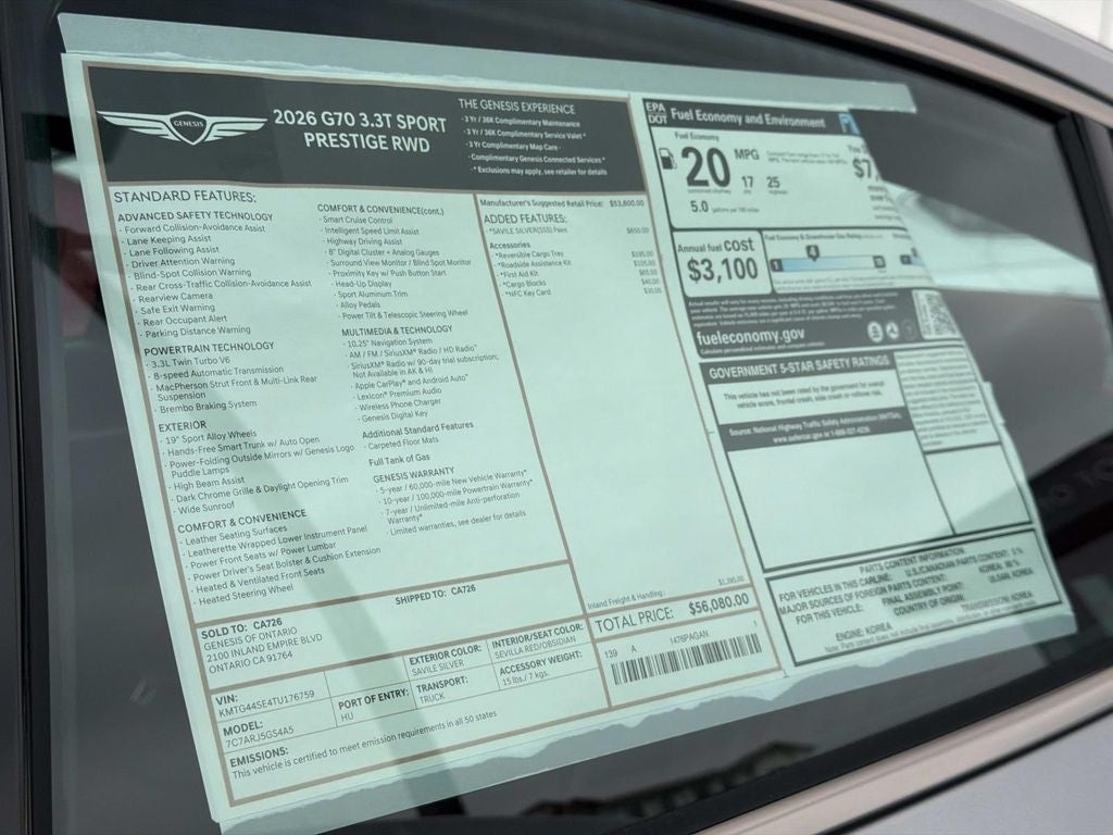 2026 Genesis G70 3.3T SPORT PRESTIGE