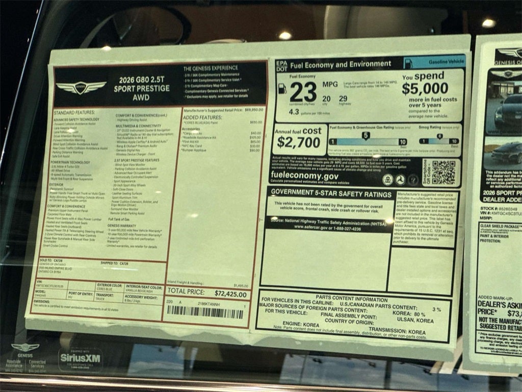 2026 Genesis G80 2.5T SPORT PRESTIGE