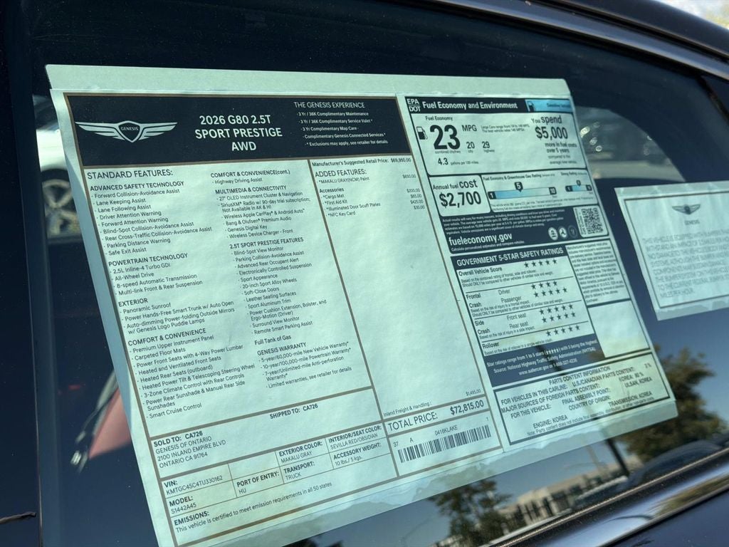 2026 Genesis G80 2.5T SPORT PRESTIGE