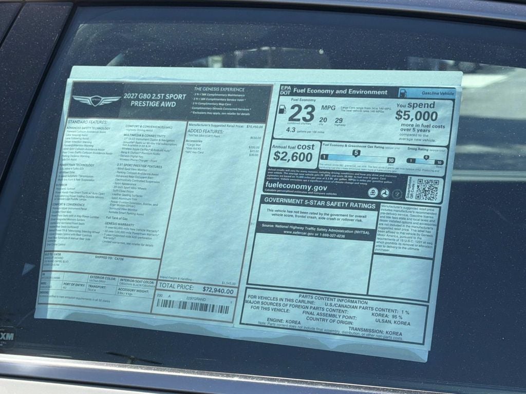 2027 Genesis G80 2.5T SPORT PRESTIGE