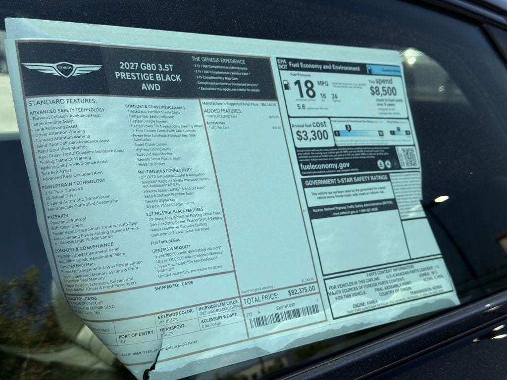 2027 Genesis G80 3.5T PRESTIGE BLACK