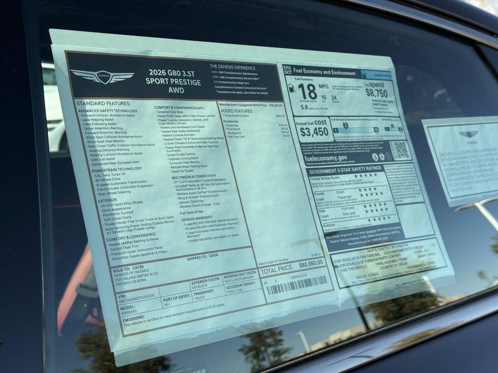 2026 Genesis G80 3.5T SPORT PRESTIGE